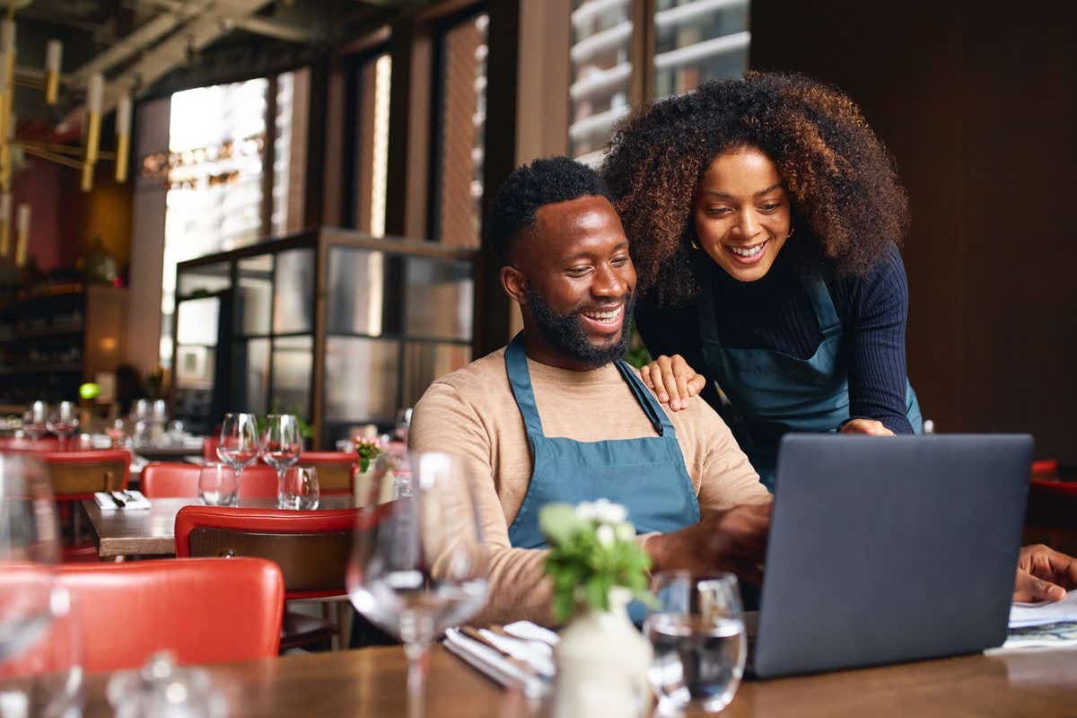Couple inside restaurant